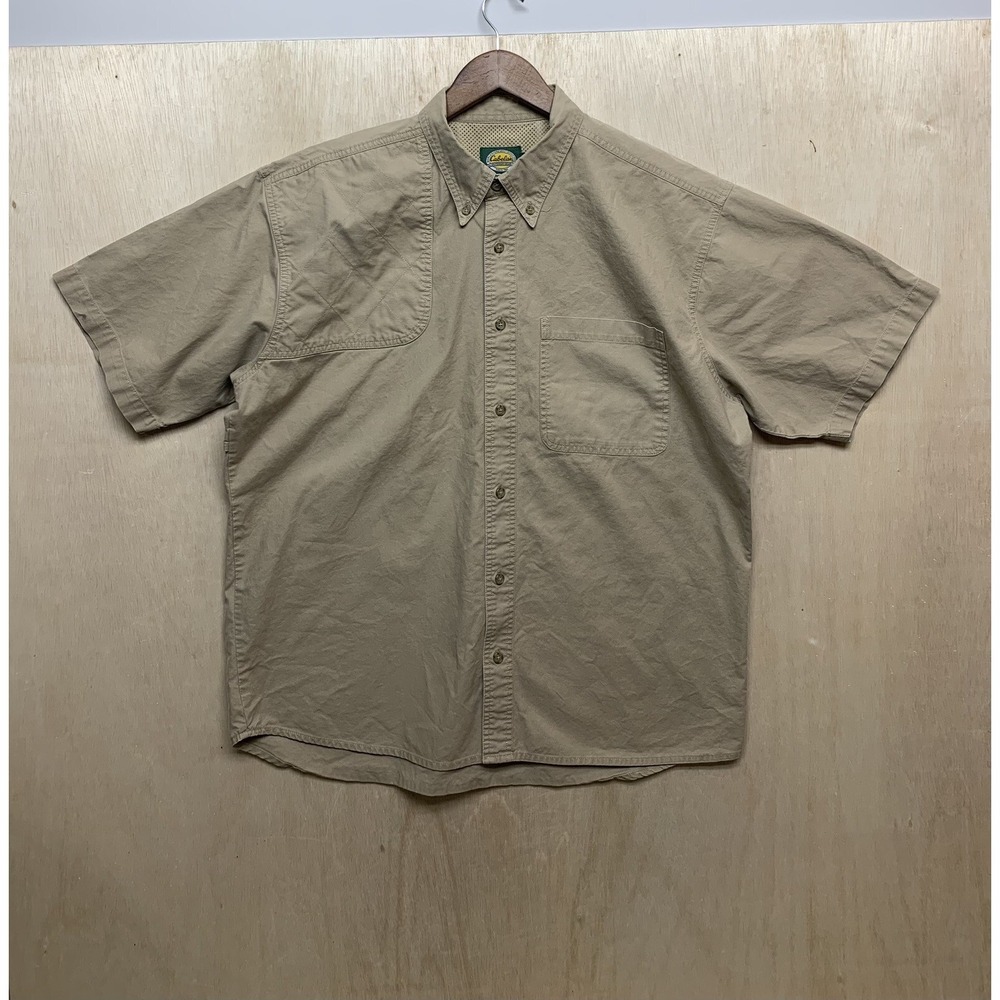 Cabelas Mens Vented Fishing‎ Field Shirt Size L  Beige Khaki Short Sleeve Cotton